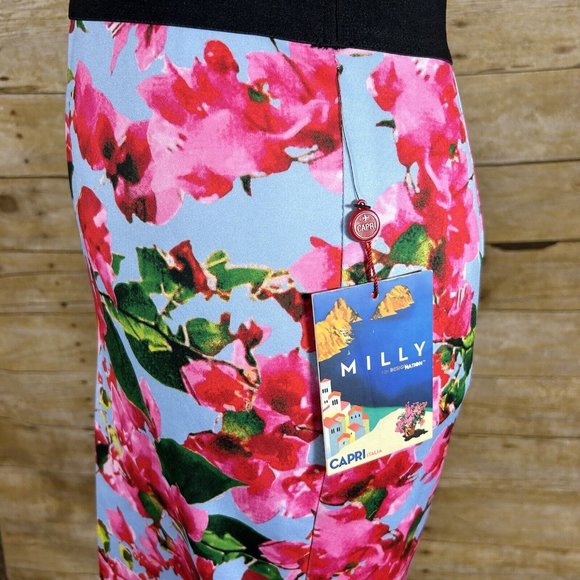 Milly for Design Nation Floral Scuba Pencil Skirt XS Blue Pink Stretch - Picture 5 of 7